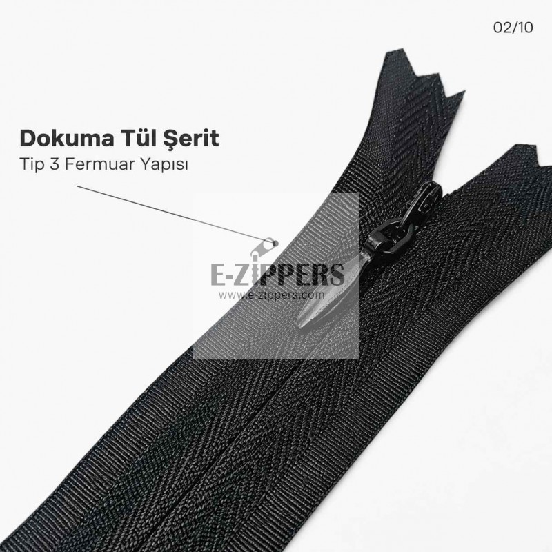 22 cm / 8.661 in Black Woven Tulle Closed-End Invisible Zipper for Dresses, Skirts and Eveningwear – ZPG0022DKM