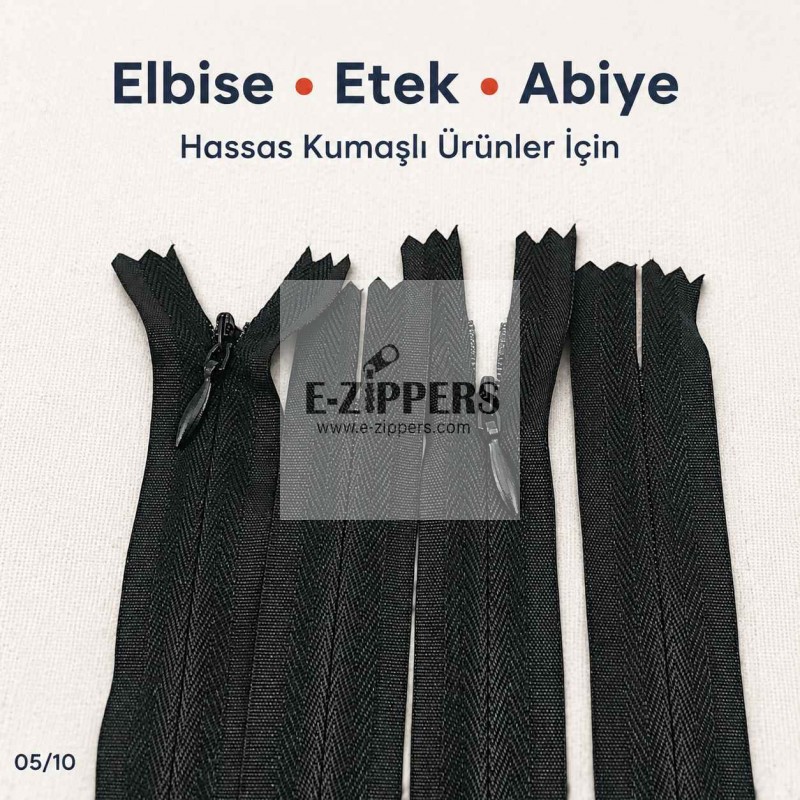 22 cm / 8.661 in Black Woven Tulle Closed-End Invisible Zipper for Dresses, Skirts and Eveningwear – ZPG0022DKM