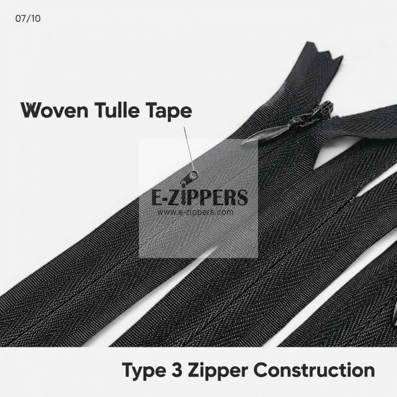 22 cm / 8.661 in Black Woven Tulle Closed-End Invisible Zipper for Dresses, Skirts and Eveningwear – ZPG0022DKM