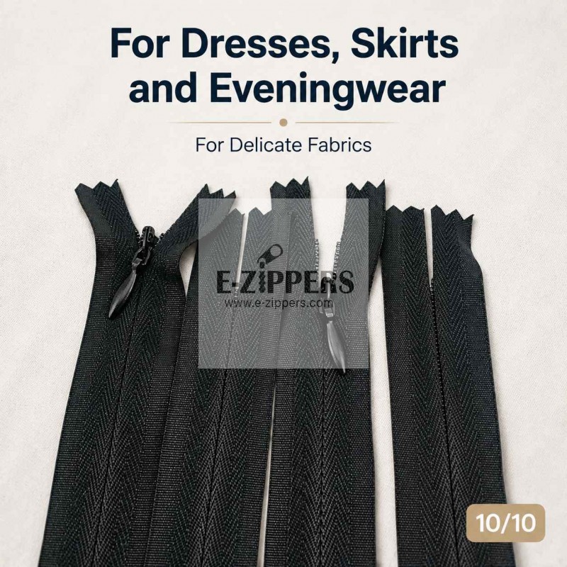 22 cm / 8.661 in Black Woven Tulle Closed-End Invisible Zipper for Dresses, Skirts and Eveningwear – ZPG0022DKM