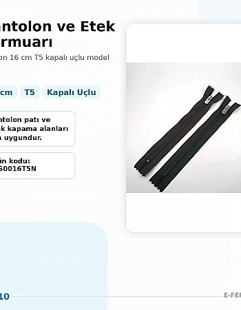 16 cm Nylon T5 Closed-End Pants and Skirt Zipper ZPS0016T5N