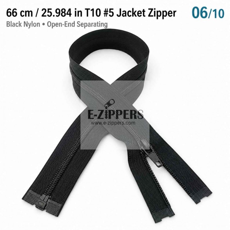 66 cm / 25.984 in T10 #5 Black Nylon Open-End Separating Jacket Zipper – ZPS0066T10