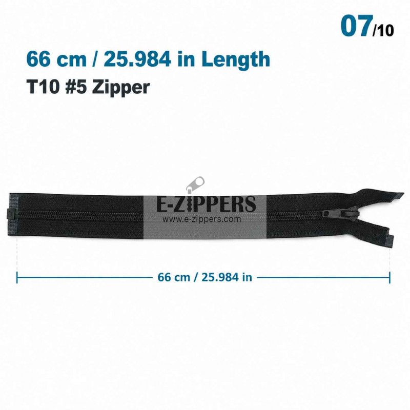 66 cm / 25.984 in T10 #5 Black Nylon Open-End Separating Jacket Zipper – ZPS0066T10