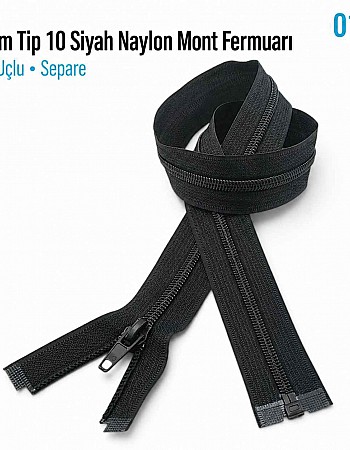 68 cm Tip 10 Siyah Naylon Separe Mont Fermuarı – Açık Uçlu Ceket Fermuarı ZPS0068T10