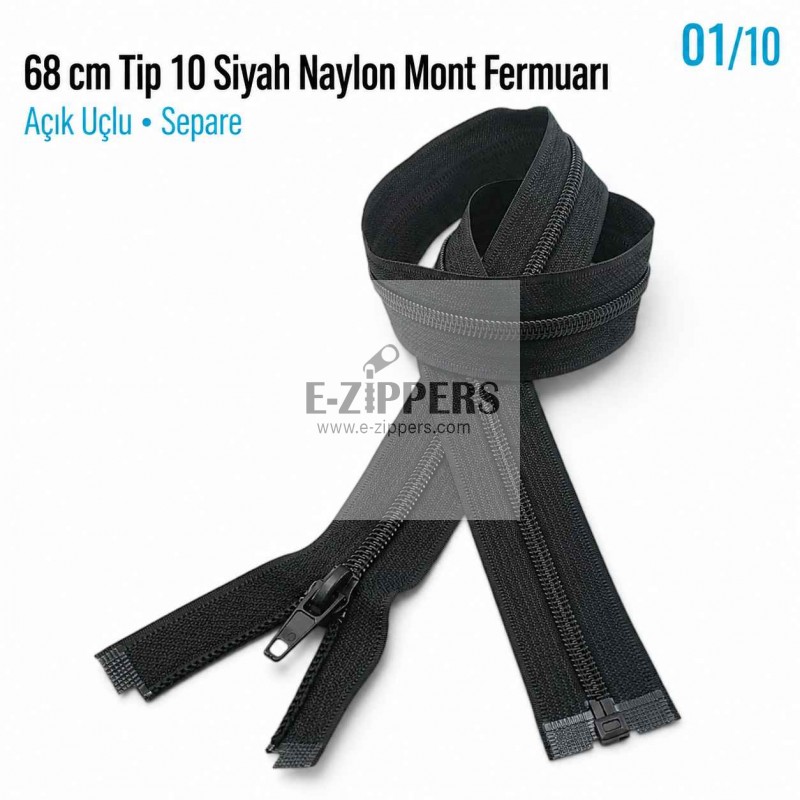68 cm / 26.772 in T10 #5 Black Nylon Open-End Separating Jacket Zipper – ZPS0068T10