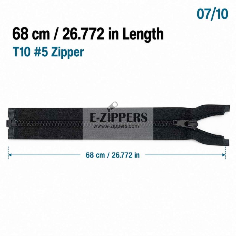 68 cm / 26.772 in T10 #5 Black Nylon Open-End Separating Jacket Zipper – ZPS0068T10