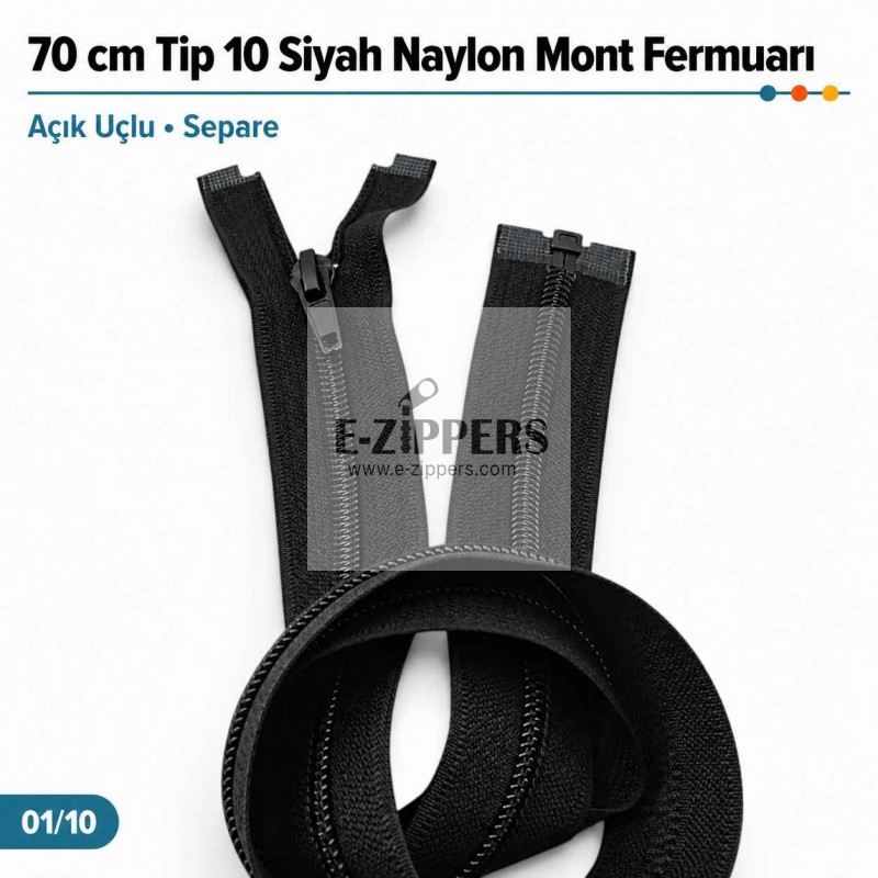 70 cm / 27.559 in T10 #5 Black Nylon Open-End Separating Jacket Zipper – ZPS0070T10