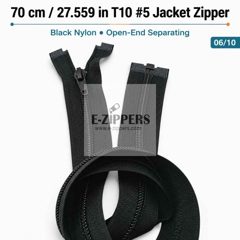 70 cm / 27.559 in T10 #5 Black Nylon Open-End Separating Jacket Zipper – ZPS0070T10