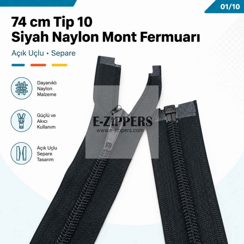 74 cm / 29.134 in T10 #5 Black Nylon Open-End Separating Jacket Zipper – ZPS0074T10