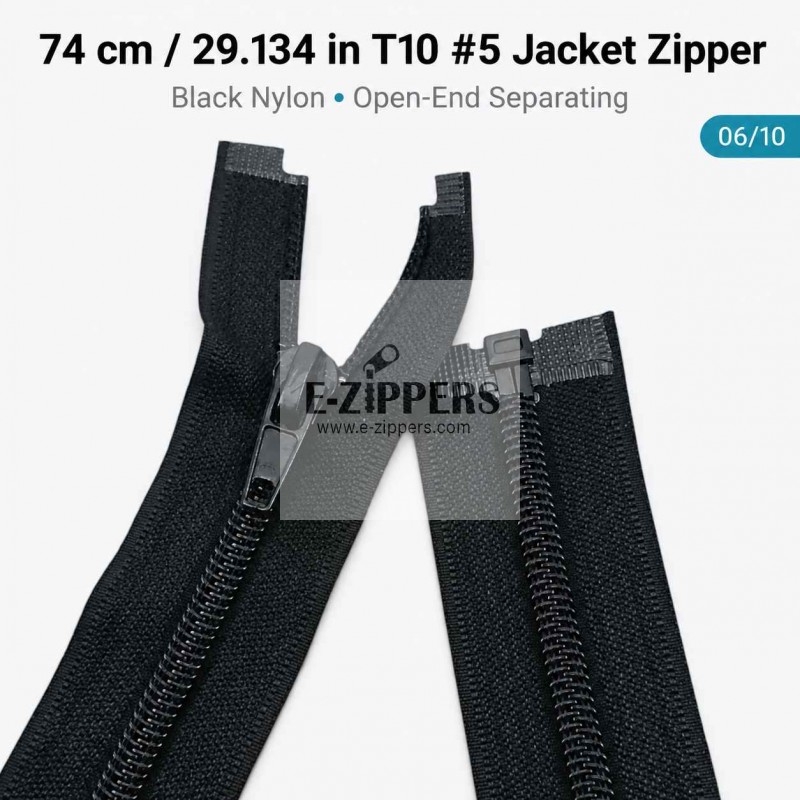 74 cm / 29.134 in T10 #5 Black Nylon Open-End Separating Jacket Zipper – ZPS0074T10