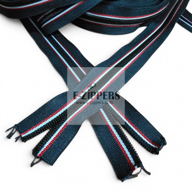 decorative red-white striped #5 nylon zipper chain for bags