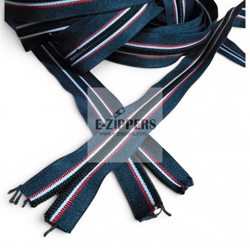 decorative red-white striped #5 nylon zipper chain for bags
