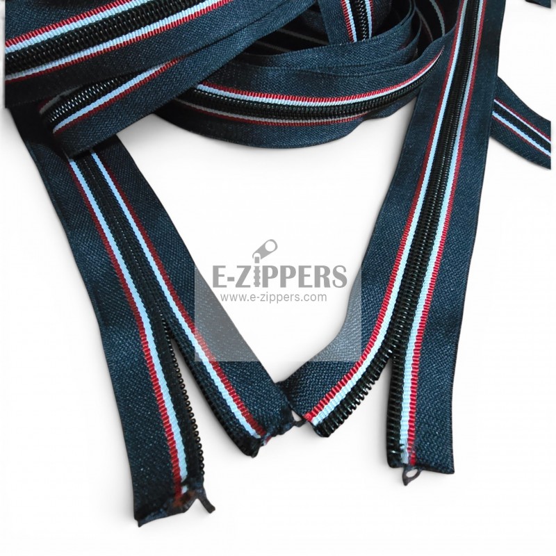 decorative red-white striped #5 nylon zipper chain for bags