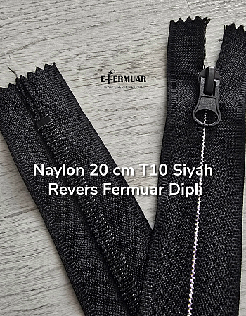 Siyah 20 cm T10 Revers Naylon Fermuar – Kapalı Uçlu Combi Kafa Model - ZP0020T10C