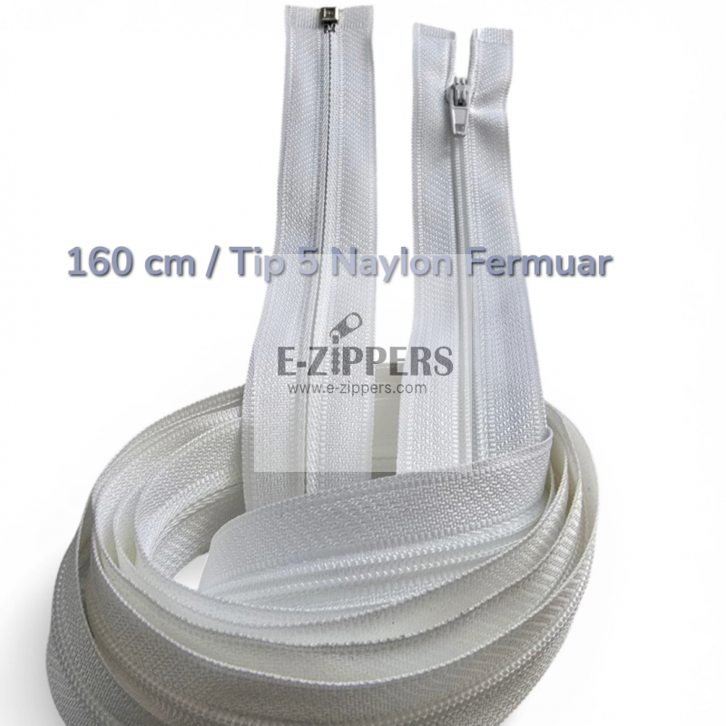Beyaz 160 cm T5 Açık Uçlu Naylon Fermuar – Uzun Kaban, Kap ve Dış Giyim Fermuarı - Zp00160T5