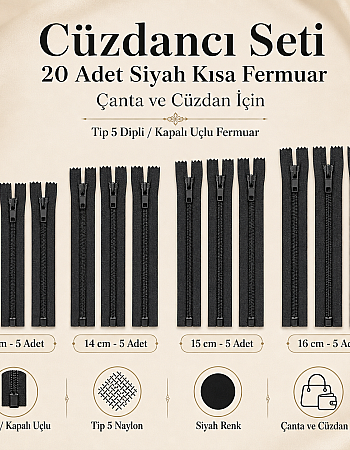 Cüzdancı Seti – , Çanta ve Cüzdan İçin Tip 5 20 Adet Siyah Kısa Fermuar Kapalı Uçlu Fermuar ST-0001T5