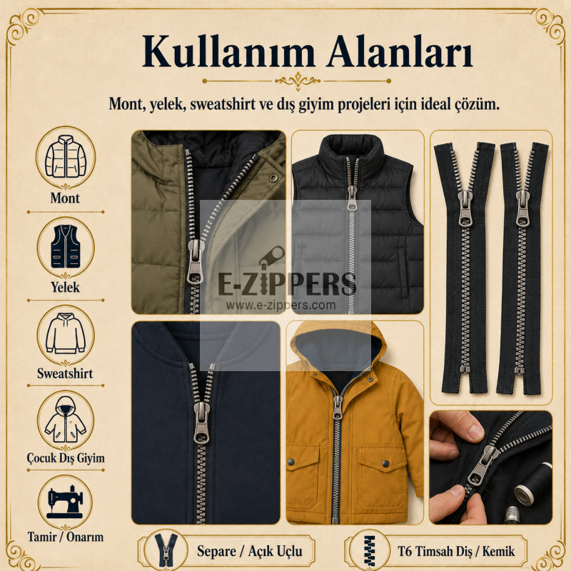 Crocodile Tooth Bone Jacket Zipper Set, 5 Pieces – For 47-53 cm Short Jackets and Coats -ST-0003T5