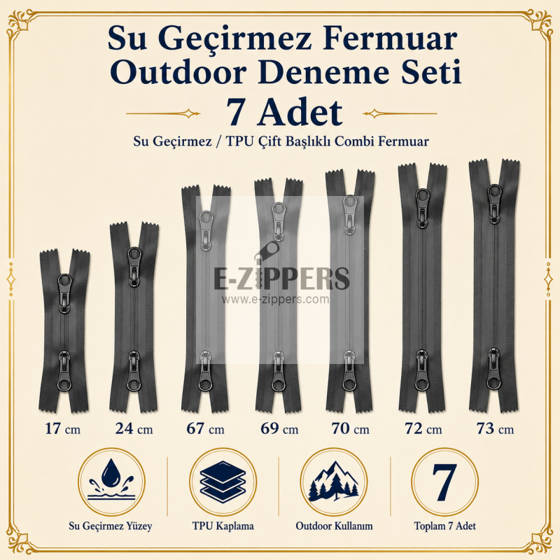 Su Geçirmez 7 Adet Fermuar Seti – Outdoor, Mont, Çanta ve Teknik Tekstil İçin - ST-0004T5