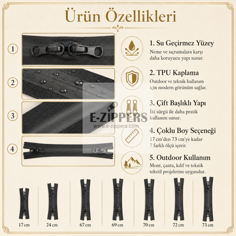 Su Geçirmez 7 Adet Fermuar Seti – Outdoor, Mont, Çanta ve Teknik Tekstil İçin - ST-0004T5