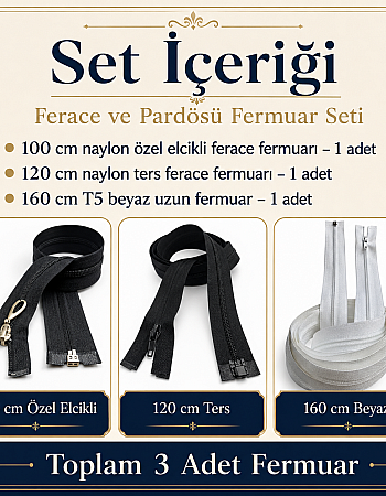 Terzi ve Ferace Atölyeleri İçin Uzun Fermuar Seti –  Hazır Tamir ve Üretim Paketi 3 Adet - ST-0005T5
