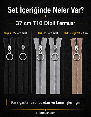 Terzi, Tadilatçı ve Çantacılar İçin Kalın Dişli T10  Fermuar Seti – 37 / 47 cm – 10 Adet - ST-0006T10