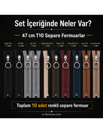 47 cm Colorful T10 Separator Zipper Set for Vest Workshops and Children's Coats – 10 Pieces - ST-0007T10