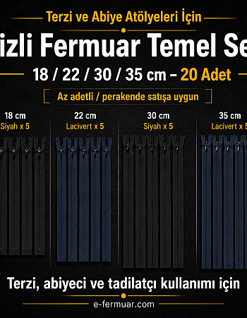 Basic Invisible Zipper Set for Tailoring and Formal Wear Workshops – 7 / 8.7 / 11.8 / 13.8 in – 20 Pieces - ST-0008