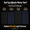 Çeşitli boyutlarda 20 adet gizli fermuar içeren set, terzi ve abiye ürünler için ideal.