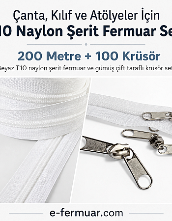 Atölye, Çanta ve Kılıf Üretimi İçin Tip 10 Naylon Şerit Fermuar Seti – 200 Metre + 100 Kürsör ST-0009T10-200M100C