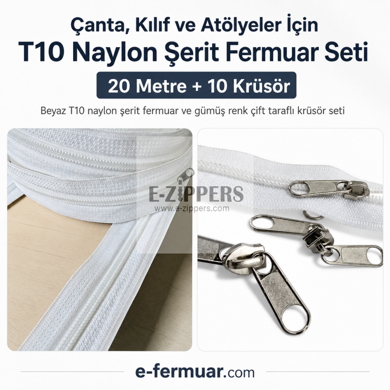 #5 nylon tape zipper set ideal for various projects, 20 meters (about 22 yards) long with 10 sliders included.