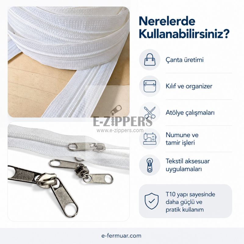 #5 nylon tape zipper set ideal for various projects, 20 meters (about 22 yards) long with 10 sliders included.