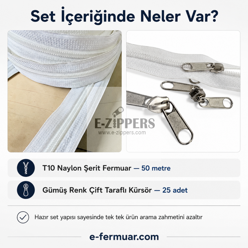 #5 Nylon Zipper Chain Kit for Bag Makers & Case Repair Shops – 50 m / 164.04 ft + 25 Sliders ST-0009T10-50M25C
