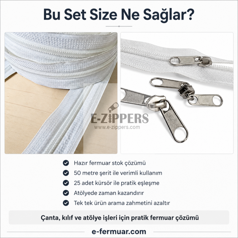 #5 Nylon Zipper Chain Kit for Bag Makers & Case Repair Shops – 50 m / 164.04 ft + 25 Sliders ST-0009T10-50M25C