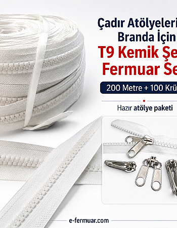 Çadır Atölyeleri ve Branda İçin T9 Kemik Şerit Fermuar Seti – 200 Metre + 100 Krüsör -ST-0012T9-200M100K