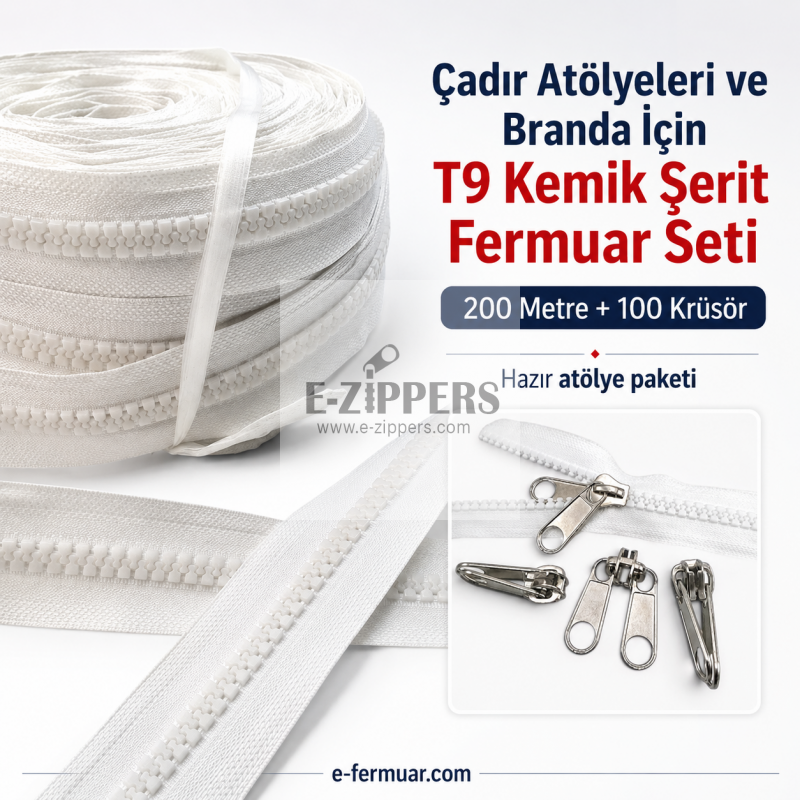 200 meter #5 molded plastic zipper and 100 sliders for tarp and tent manufacturing.