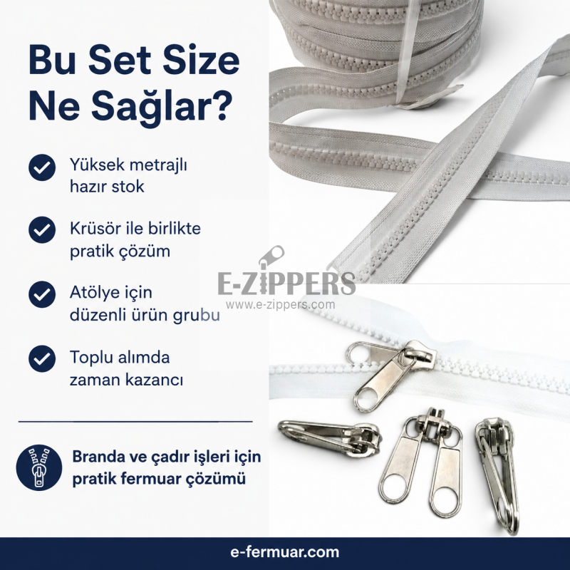 200 meter #5 molded plastic zipper and 100 sliders for tarp and tent manufacturing.