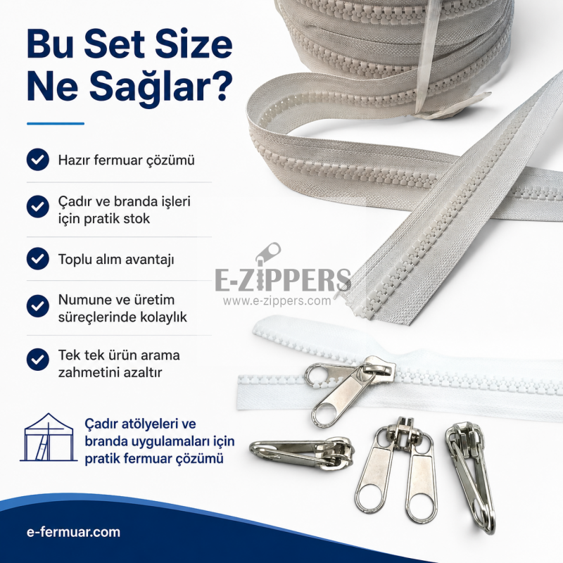 Ideal for tarp and tent construction, 50-meter-long #3 molded plastic zipper tape with 25 sliders set.