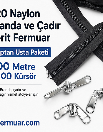 Çadır Atölyeleri ve Branda İçin T20 Naylon Şerit Fermuar Seti – 200 Metre + 100 Krüsör - ST-0013T20-200M100C