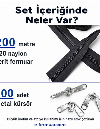 Çadır Atölyeleri ve Branda İçin T20 Naylon Şerit Fermuar Seti – 200 Metre + 100 Krüsör - ST-0013T20-200M100C