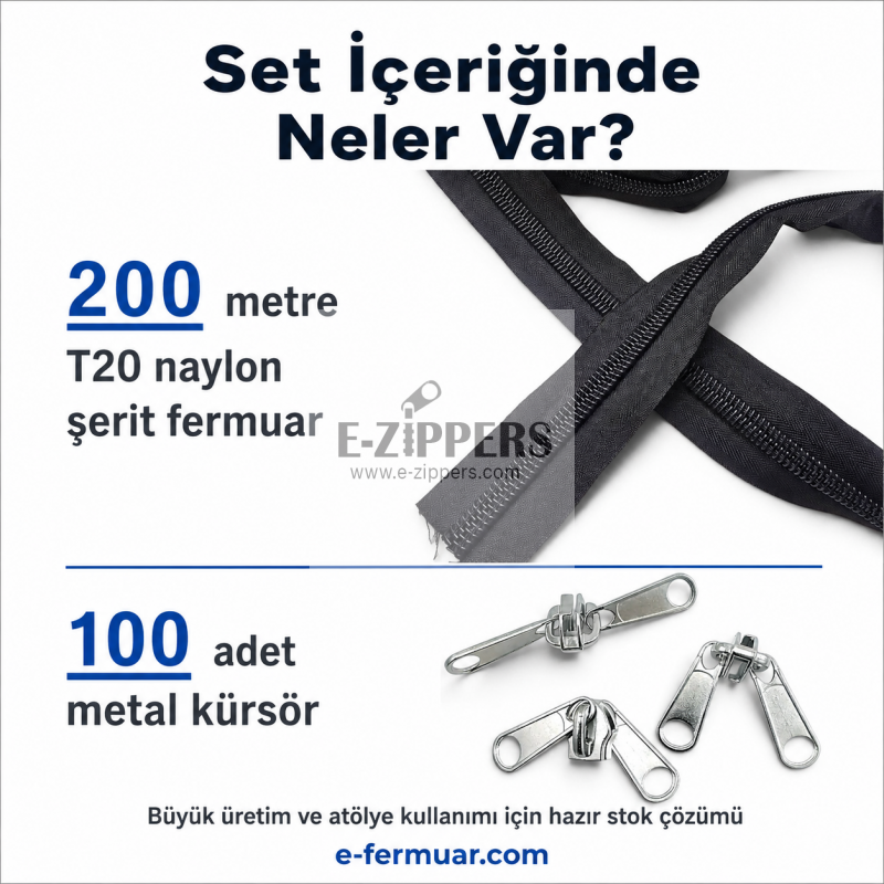 Set of #8 nylon coil zipper tape, 656 feet long, with 100 sliders included.