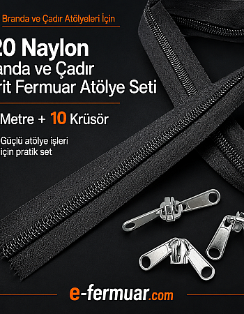 Çadır, Branda ve Tente İşleri İçin Tip 20 Naylon Şerit Fermuar Seti – 20 Metre + 10 Kürsör ST-0013T20-20M10C