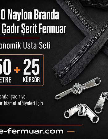Çadır ve Branda Atölyeleri İçin Tip 20 Naylon Şerit Fermuar Seti – 50 Metre + 25 Kürsör ST-0013T20-50M25C