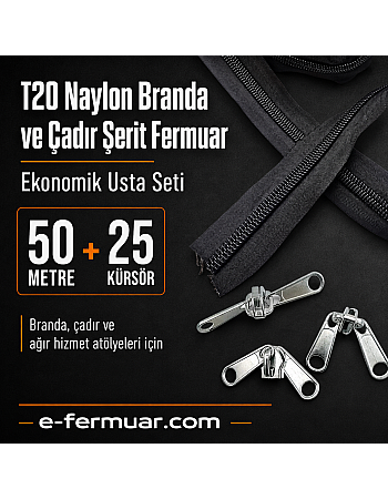 #10 Nylon Zipper Chain Kit for Tarp & Tent Repair Shops – 50 m / 164.04 ft + 25 Sliders ST-0013T20-50M25C