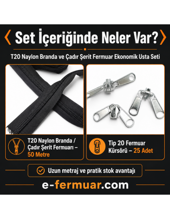 #10 Nylon Zipper Chain Kit for Tarp & Tent Repair Shops – 50 m / 164.04 ft + 25 Sliders ST-0013T20-50M25C