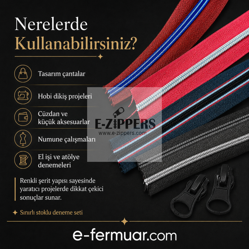 8 metre karışık renkli T10 metraj fermuar ve 8 kürsör seti