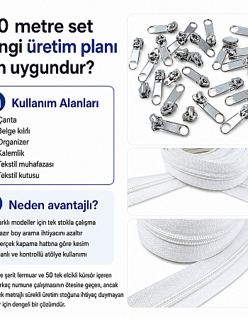 Tip 10 Naylon Şerit Fermuar Üretim Seti – 100 Metre + 50 Tek Elcikli Kürsör ST-T10T-NAYLON-100M50C