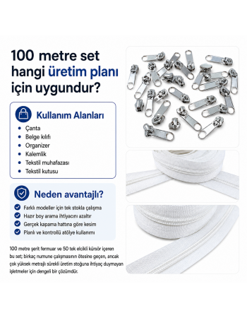 Tip 10 Naylon Şerit Fermuar Üretim Seti – 100 Metre + 50 Tek Elcikli Kürsör ST-T10T-NAYLON-100M50C
