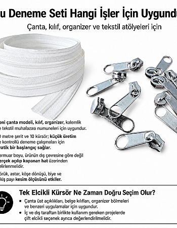 Tip 10 Naylon Şerit Fermuar Başlangıç Seti – 10 Metre + 10 Tek Elcikli Kürsör ST-T10T-NAYLON-10M10C