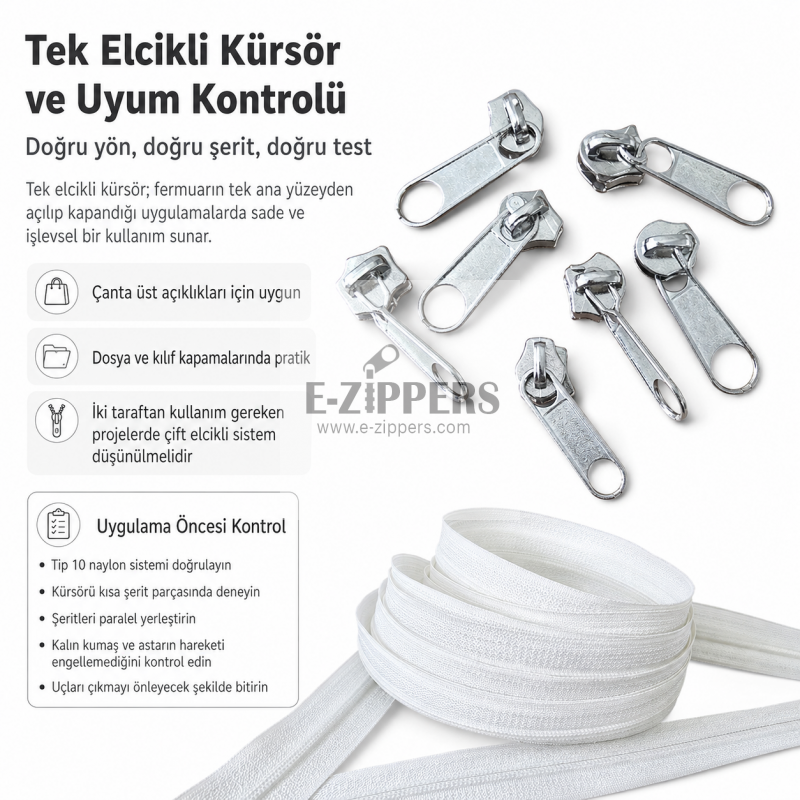 Tip 10 Naylon Şerit Fermuar Deneme Seti – 20 Metre + 10 Tek Elcikli Kürsör ST-T10T-NAYLON-20M10C