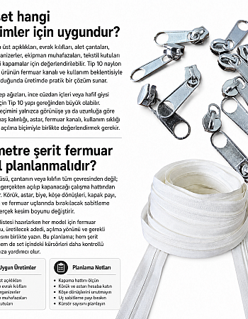 Atölye, Çanta ve Kılıf Üretimi İçin Tip 10 Naylon Şerit Fermuar Seti – 50 Metre + 25 Tek Elcikli Kürsör ST-T10T-NAYLON-50M25C